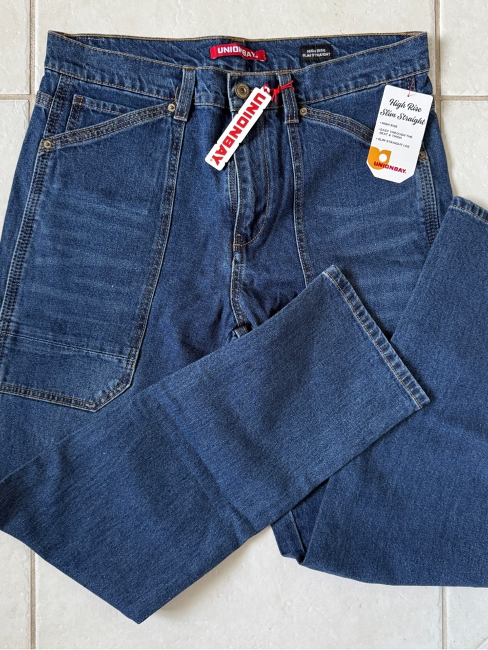 Unionbay Men’s Dark Blue Denim High Rise Slim Straight Jeans 30W New with Tags